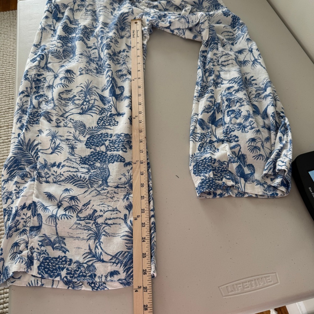 Nicole Miller Linen Blend Wide Leg Pants Women L Blue Toile Coastal Beach Preppy - Picture 13 of 15